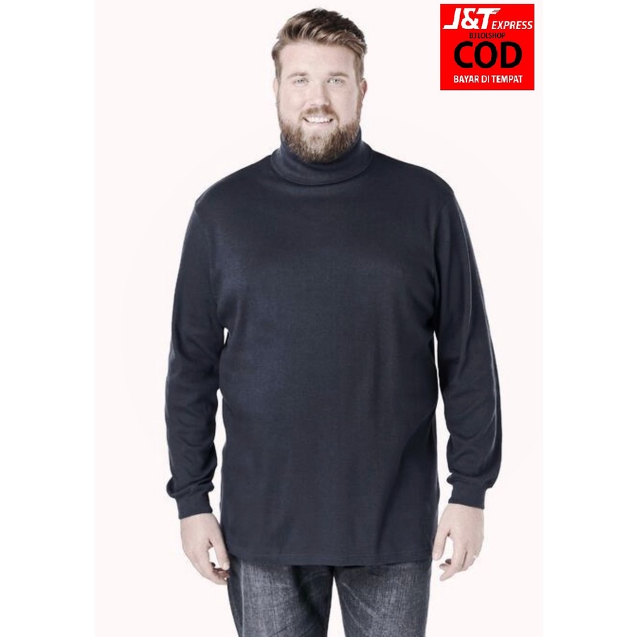 { BISA COD } KAOS PRIA LEHER TINGGI LENGAN PANJANG TURTLENECK JUMBO LONGSLEEVE XXL BIS SIZE