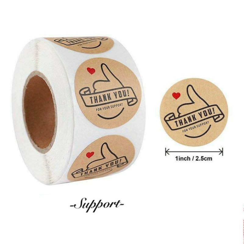 Stiker lebel motif bulat thank you / tempelan stiker tulisan thanks you isi 100 pcs-Support