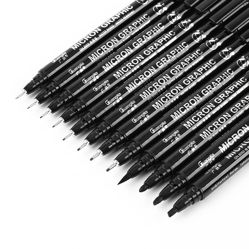 12pcs/set Waterproof Fade Proof Micron PenTip Fine Liner Black Sketch Water Marker Pen for Manga