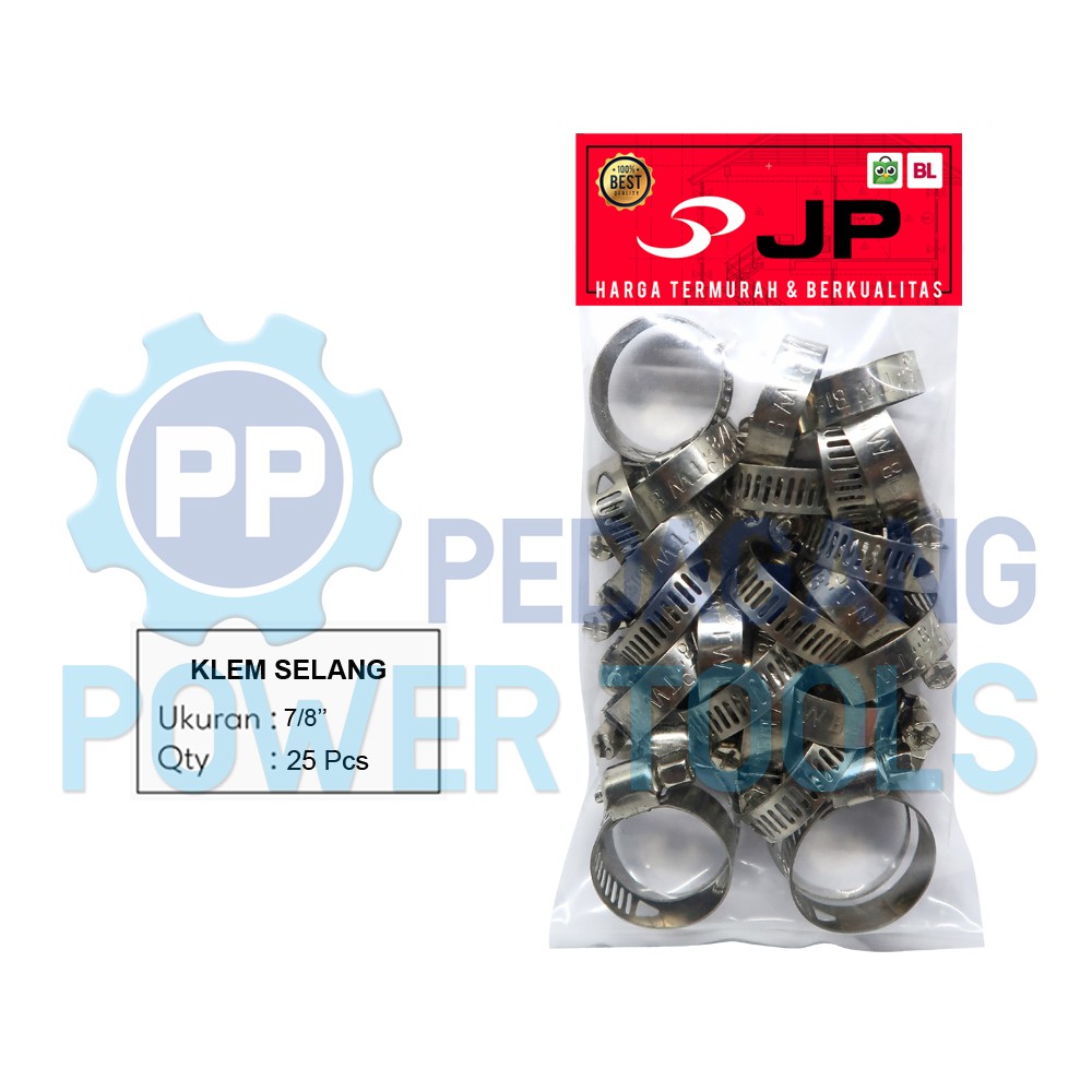 JP 25 PCS KLEM SELANG 7/8&quot; INCH STAINLESS STEEL HOSE CLIPS CLAMP JEPIT