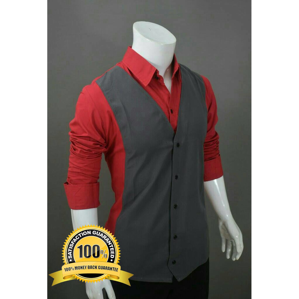 KEMEJA PRIA TOYYA MERAH LENGAN PANJANG SLIMFIT CASUAL KOREA STYLE LIMITED EDITION