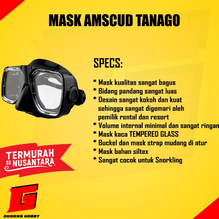 Kacamata Selam Alat Snorkling Mask Selam/Mask Diving/Mask Snorkeling Mask Amscud Tanago BLACK/BLACK