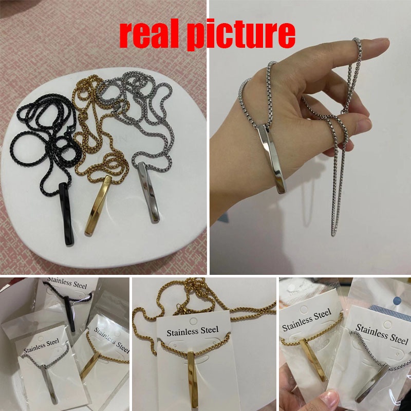 Fashion Punk Spiral Persegi Panjang Liontin Perak Kalung Rantai Baja Unisex Perhiasan Hadiah