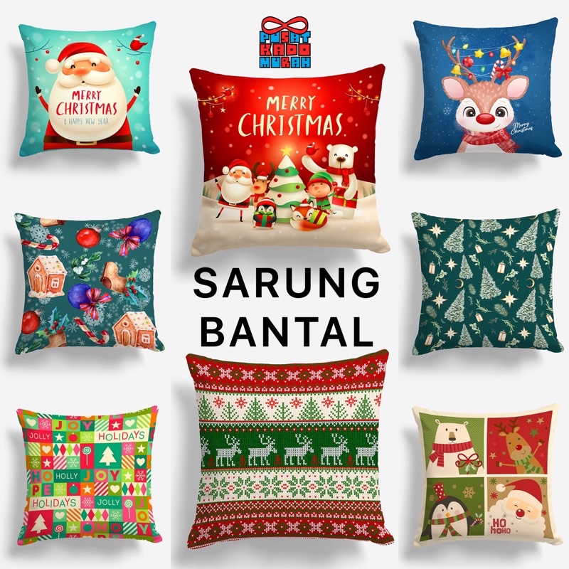 COVER SARUNG Bantal Sofa Print Motif Christmas Edition / Edisi Natal 40x40 cm - Hampers Natal / Kado Natal / Souvenir Natal / Hadiah Natal / Christmas Gift / Christmas Hampers - Pusat Kado Murah