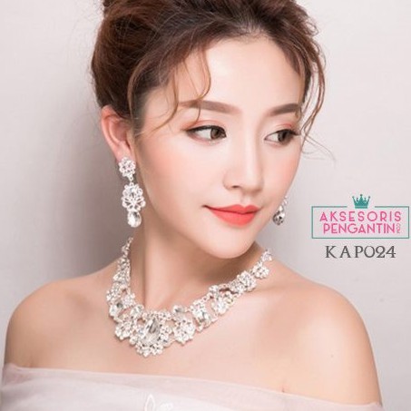 [STOCK TERBATAS] KALUNG PENGANTIN ANTING WEDDING NECKLACE MODERN SILVER KAP024