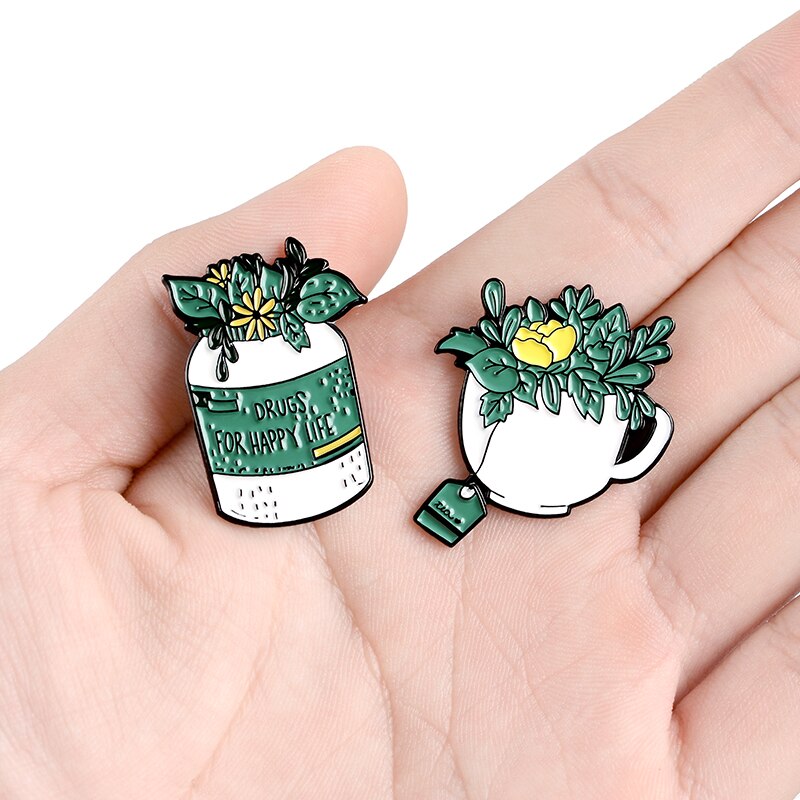 Bros Pin Enamel Desain Tanaman Bunga Kopi Hijau Untuk Hadiah Teman