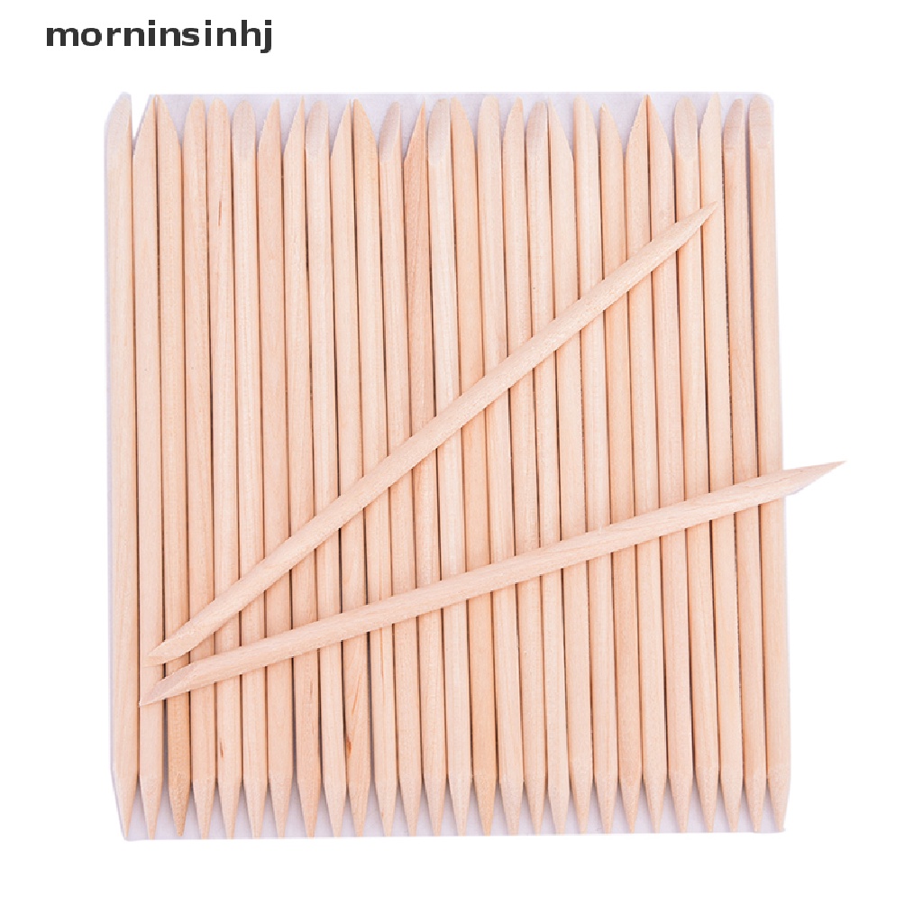 Mornin 100pcs Stik Pendorong Kutikula Warna Oranye Untuk Manicure