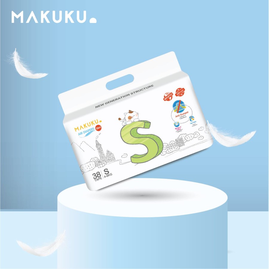 MAKUKU AIR DIAPERS SLIM TAPE S38 / POPOK CELANA PEREKAT ANTI GUMPAL