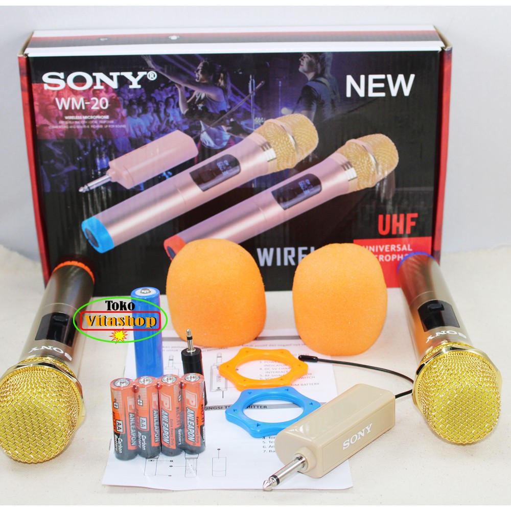 Microphone Wireless Sony WM-20 Mic Double Handle Mik Karaoke Wairles
