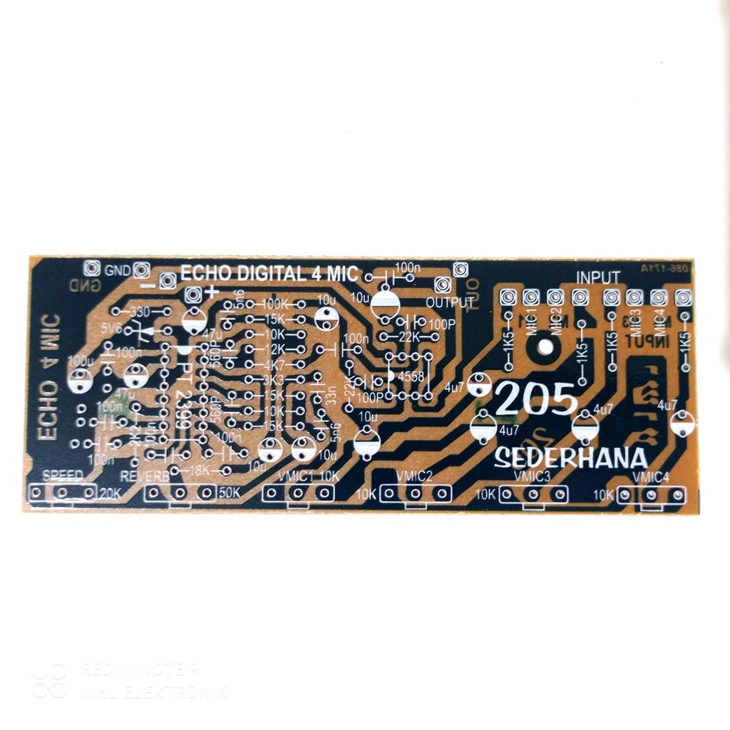 PCB Echo Digital 4 Mic PT2399 4558 Reverb 4 Mic Mixer Tipe 205 SEDERHANA