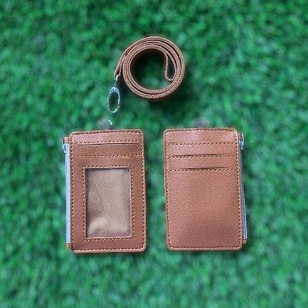 

Lanyard Resleting Name Tag Seleting ID Card Holder Zipper Kulit Termurah PU Leather Lanyard NameTag - Coklat Premium V.02