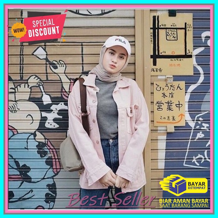 Jaket Oversize Wanita Cewek Jins Denim Jeans Korea Jumbo M Lq231  AD725 Jaket Jeans Baby Pink Peac