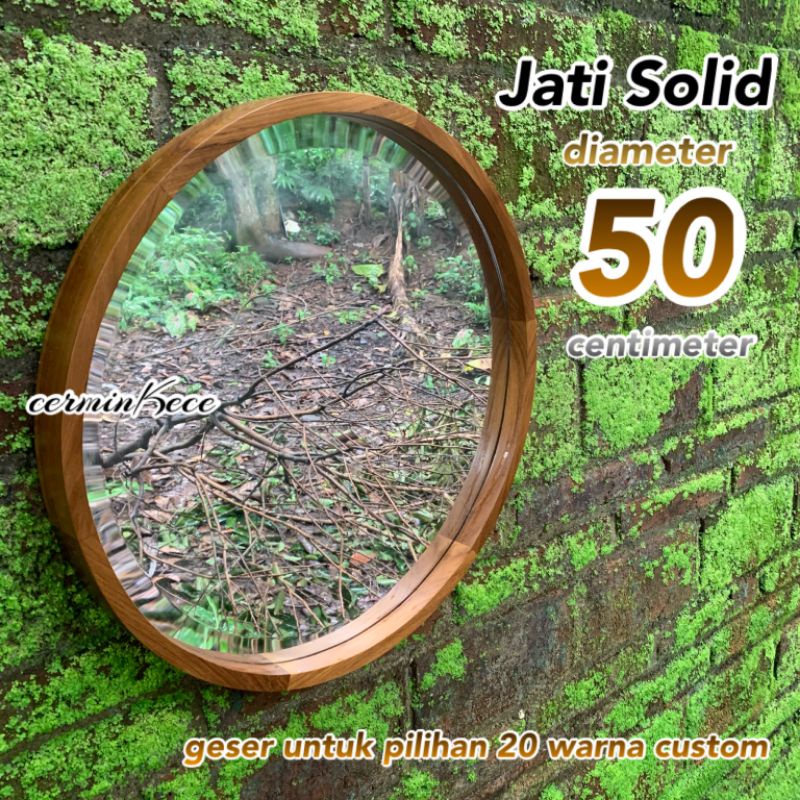 Cermin Dinding Bulat Diameter 50cm | Frame Kayu Jati Perhutani