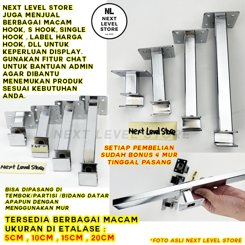 Wall Hanging Rail Support Single Hook Kotak Cantolan Pipa Bracket - Pilih ukuran di VARIASI