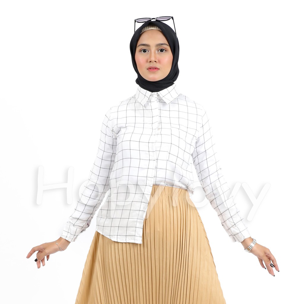 HOPYLOVY - Kemeja Wanita Basic Hem Square