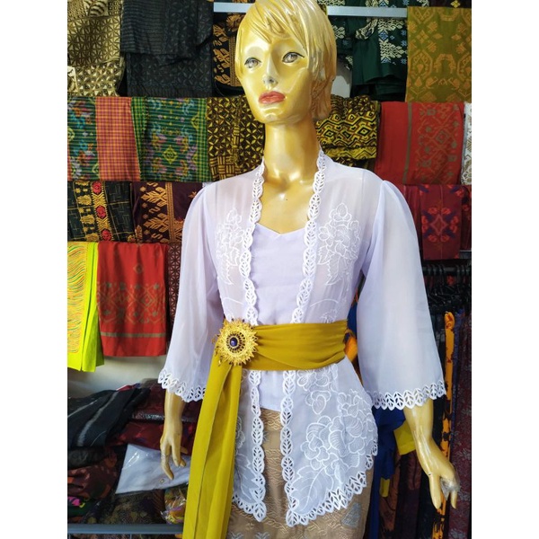 Kebaya Jadi Cleopatra versi 2 /kebaya jadi bordir warna putih bali / kebaya bali murah-Putih 3