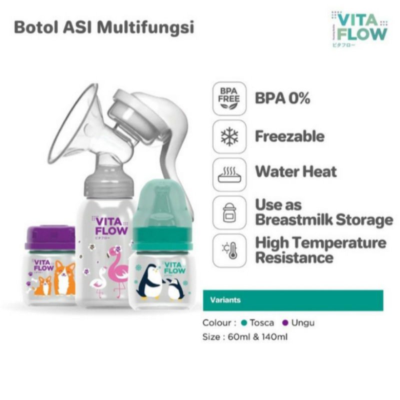 VITAFLOW Botol ASI BPA Free 4 x 140ml Breastmilk Container Botol ASIP Plastik Botol Pennyimpan ASI Beku