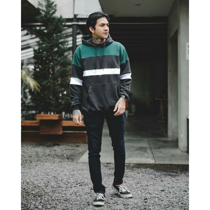 Sweater Hoodie Salviohexia Jaket Pria Hijau Kombinasi
