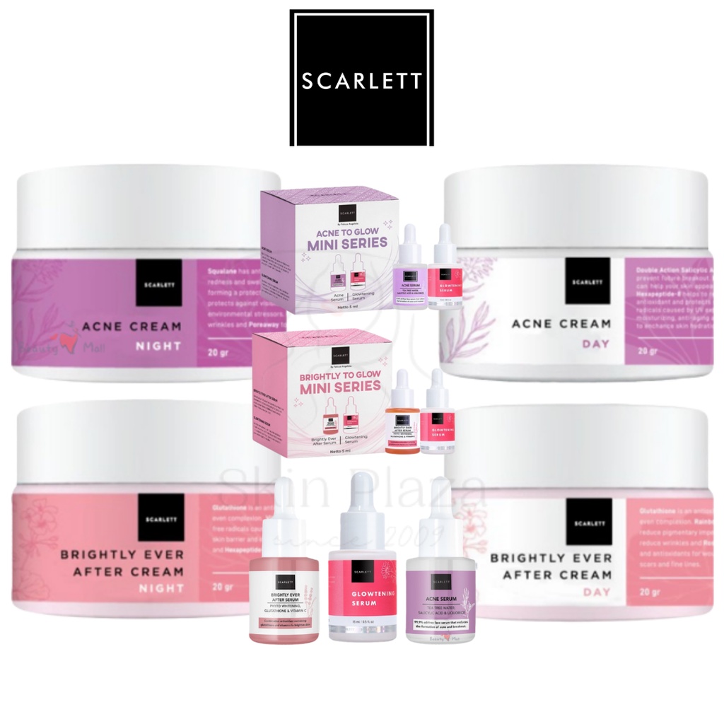 Scarlett Whitening Series Serum Brightly | Acne to Glow Mini | Facial Wash Day Night Cream Toner Eye Age Delay by Felicya Angelist