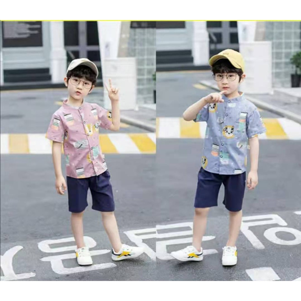 Setelan Kemeja anak Laki laki / Set Kemeja Celana anak cowok Trendy Unik Katun Import 9 bln-3 thn-1