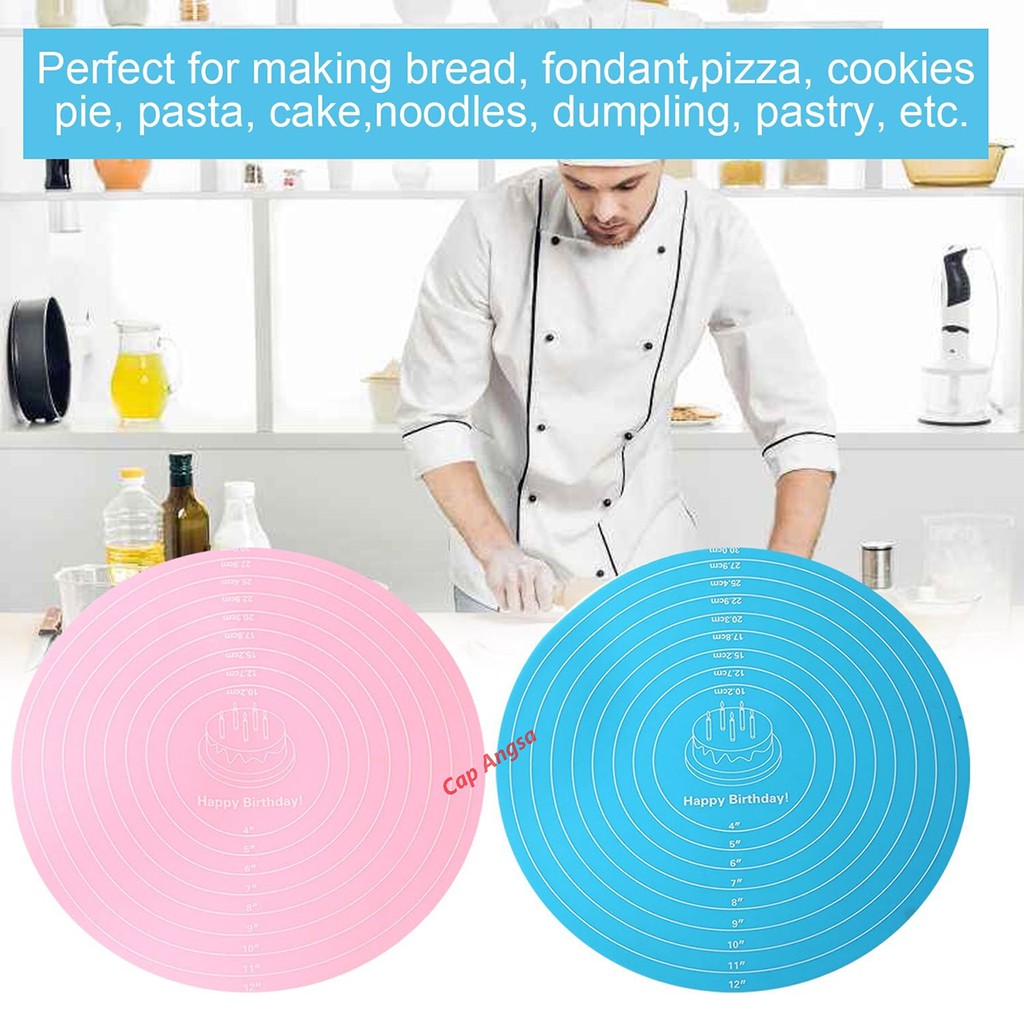 ALAS TATAKAN ADONAN KUE  ROUND BUNDAR BULAT SILIKON SILICONE DOUGH MAT PASTRY MATT SILMAT NON STICK