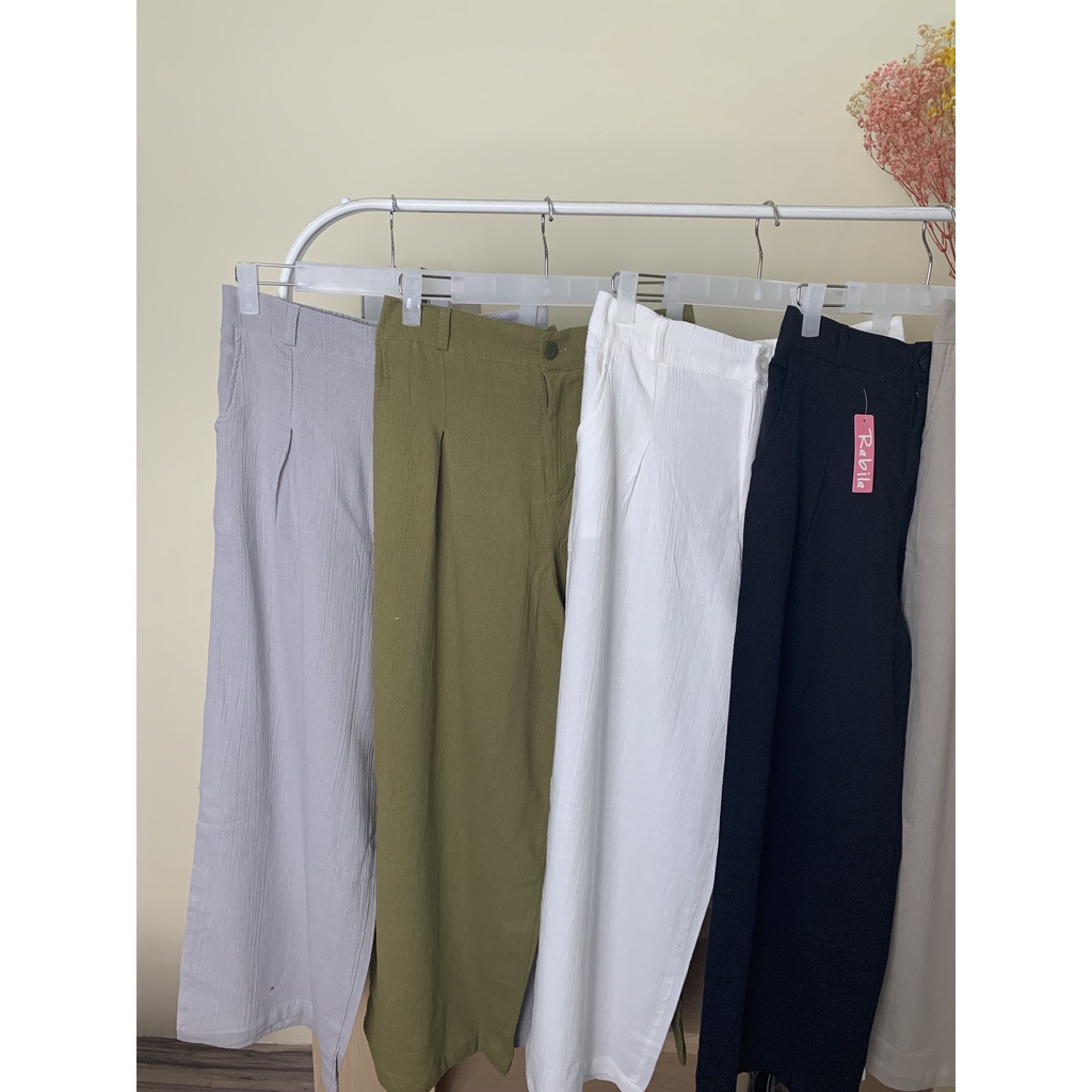 HOPYLOVY - Celana Panjang Kulot Wanita Terbaru / Katun Linen Crinkle Kulot Polos Naomi LK