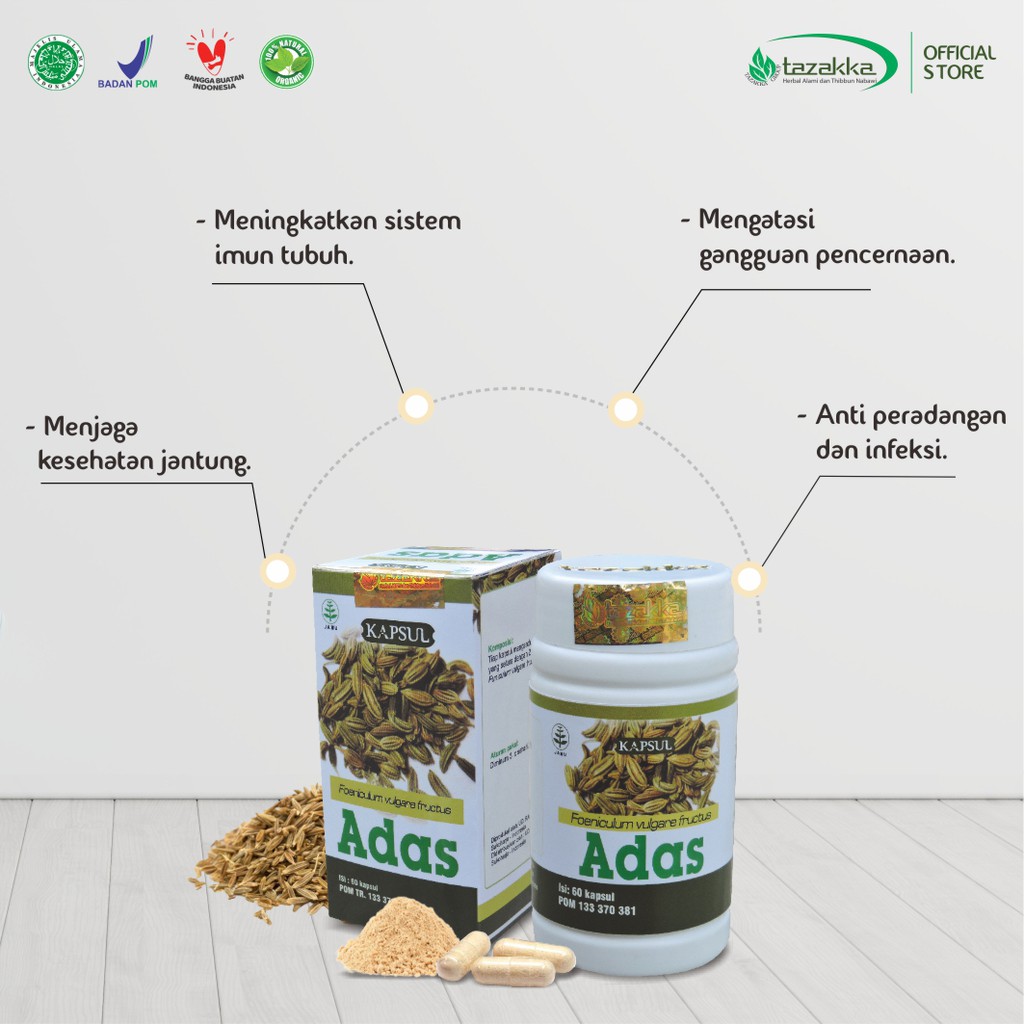 Obat Herbal Anemia | Obat Herbal Perut Kembung | Obat Herbal ADAS Tazakka isi 60 Kapsul HALAL BPOM