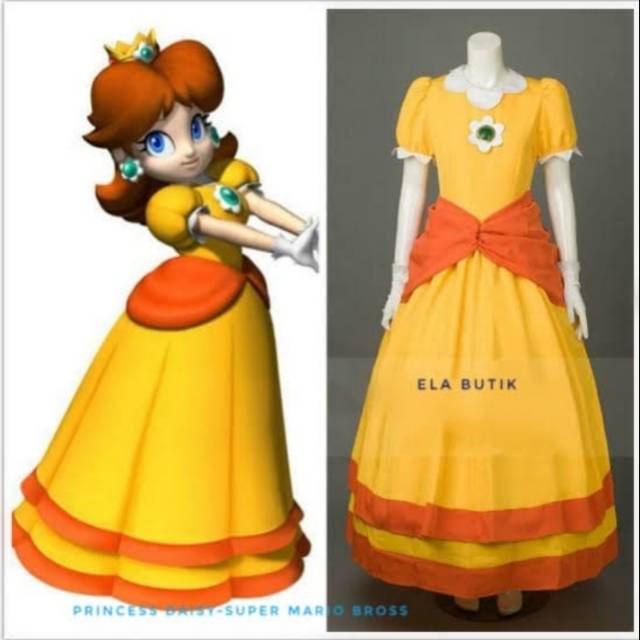 Kostum princess daisy-dewasa-kostum mario bross-halloween