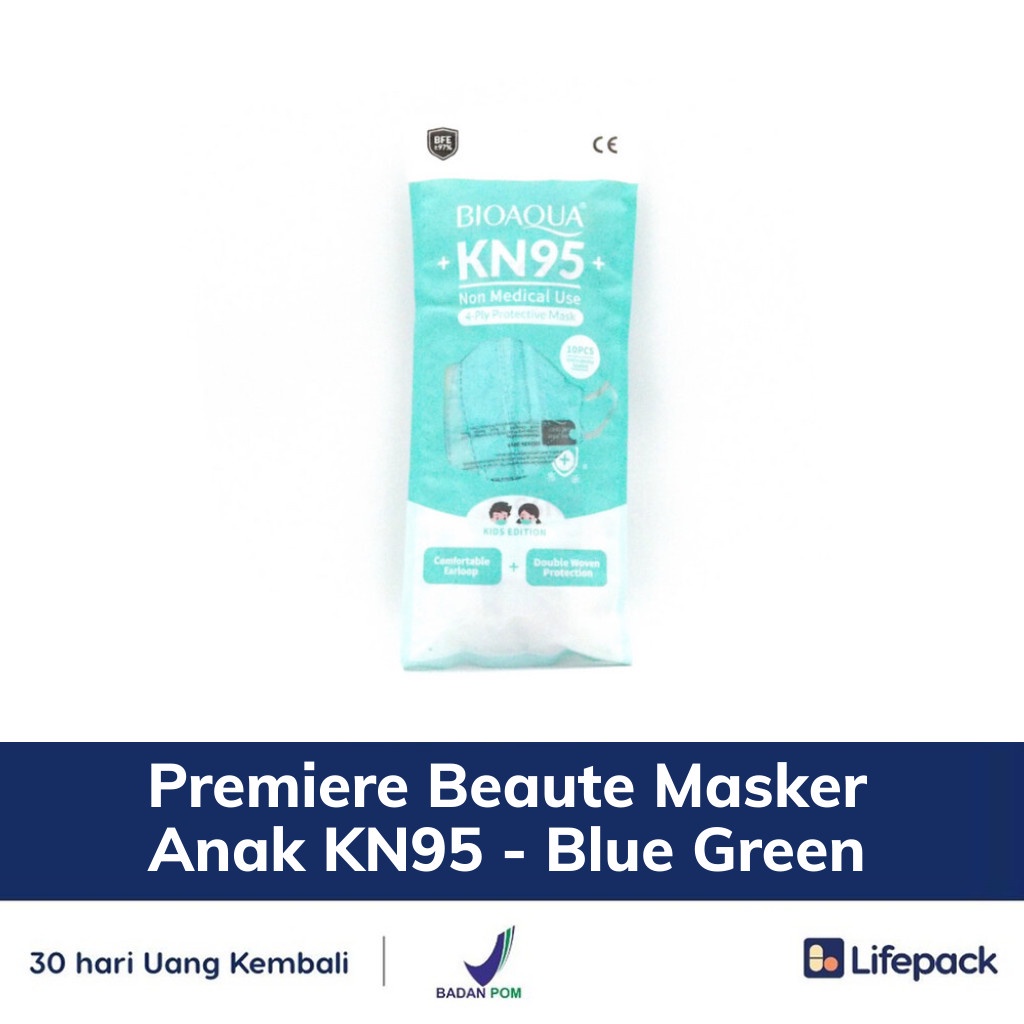 Bioaqua  Masker Anak KN95 - Masker Pelindung Debu, Bakteri, dan Virus - LIFEPACK-Blue Green