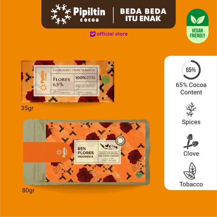 

COKELAT- PIPILTIN COCOA DARK CHOCOLATE - CHOCOLATE BAR FLORES 65% - 35GR -COKELAT.