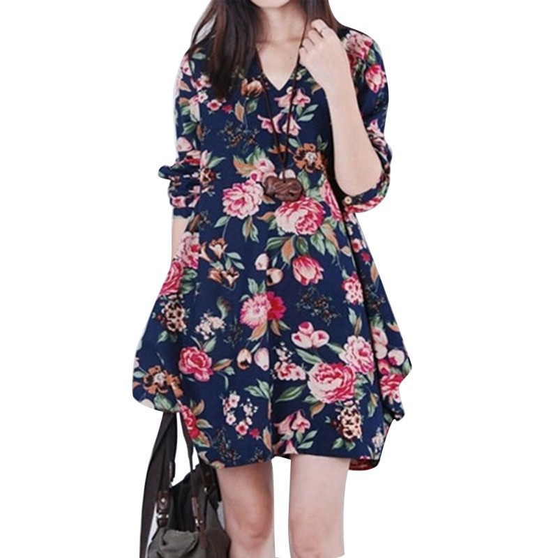 Casual Vintage Dress Long Sleeve