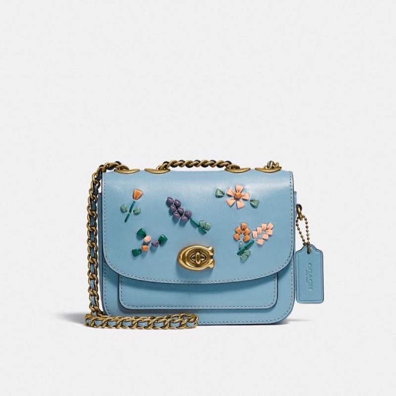 Coach Madison Shoulder Bag 16 With Floral Embroidery Azure