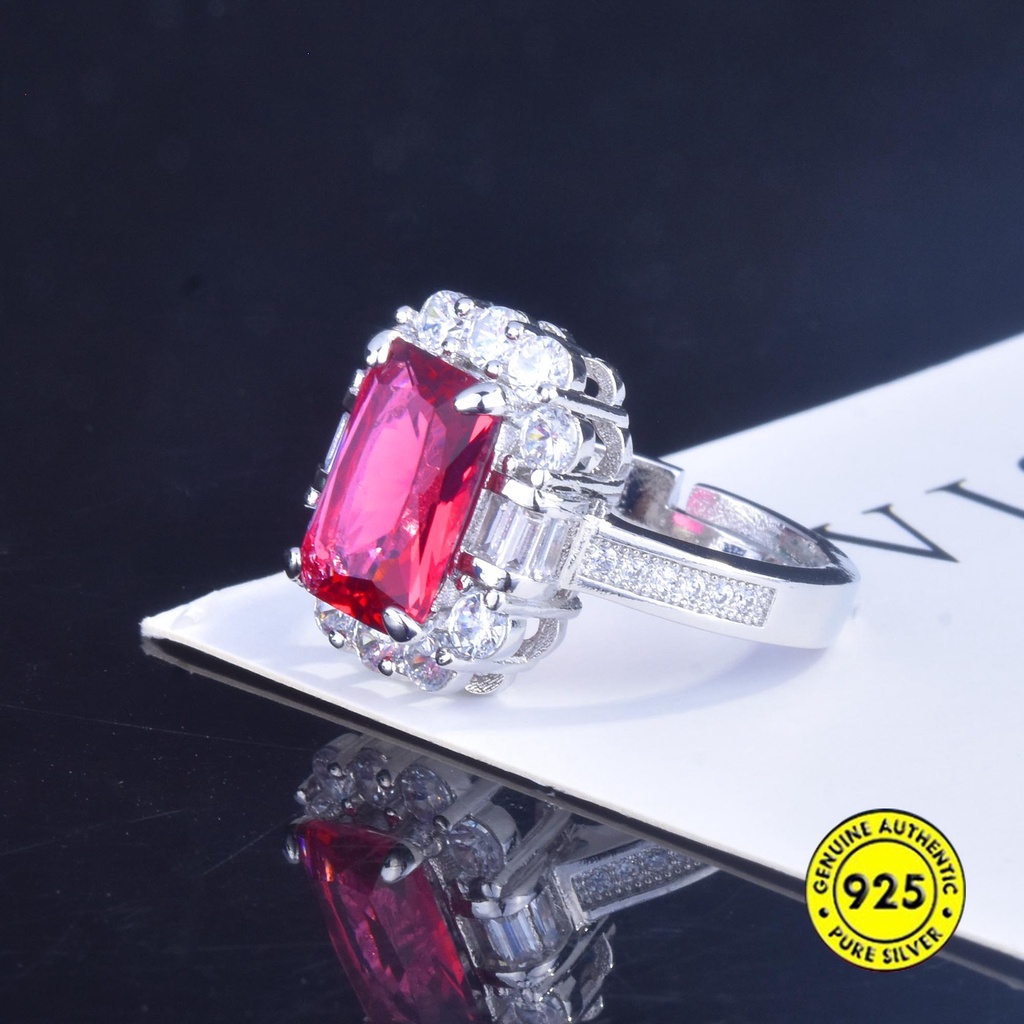 New Ruby Square Diamond Ring Luxury Colored Gems Adjustable Opening