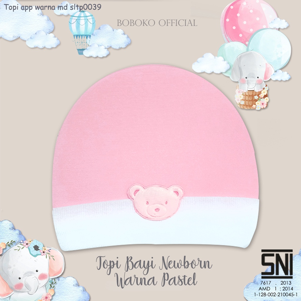 BOBOKO Topi Bayi Newborn Warna Pastel 0-3 bulan