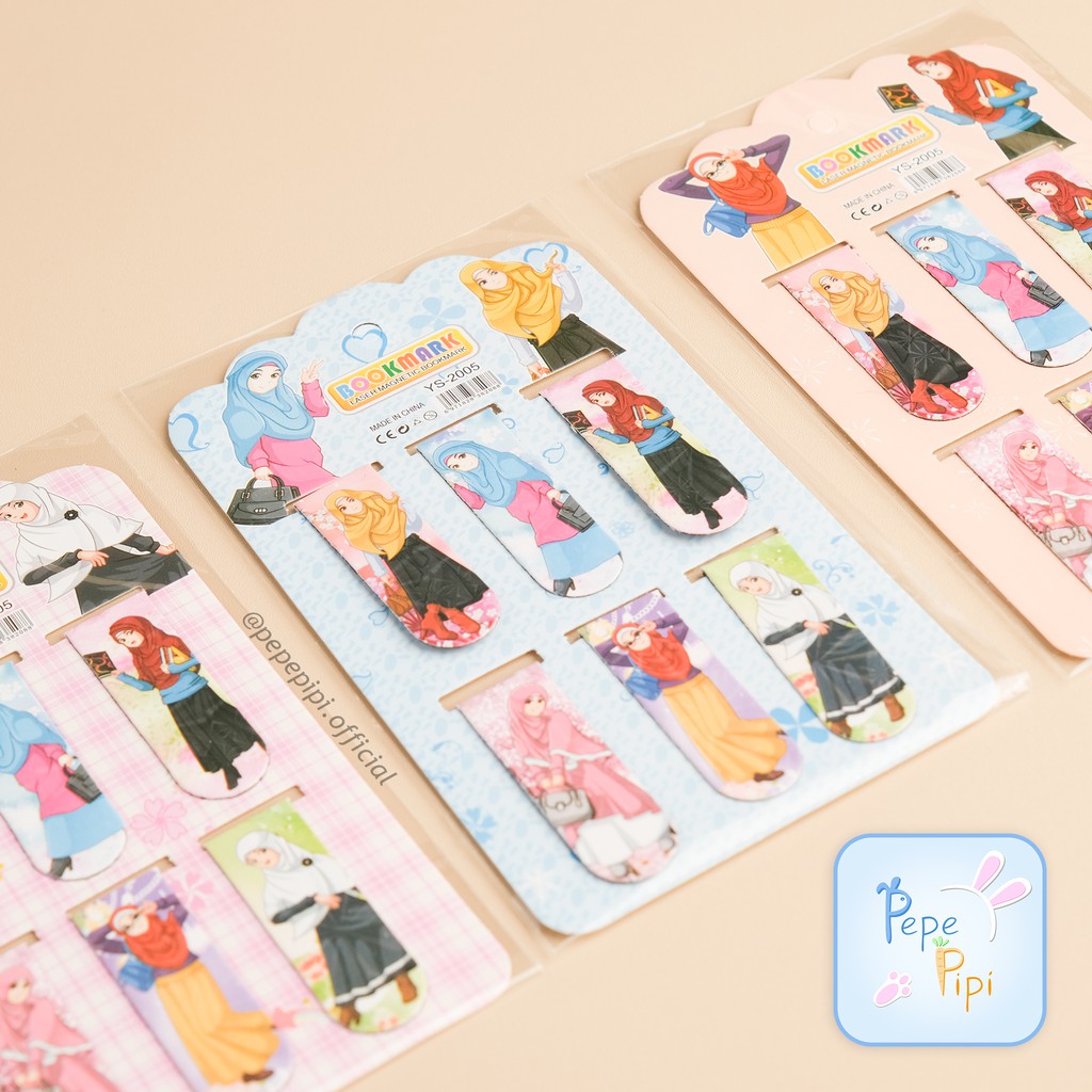 Pembatas Buku Magnet Hijab Girl Penanda Halaman Kertas Bacaan Bookmark