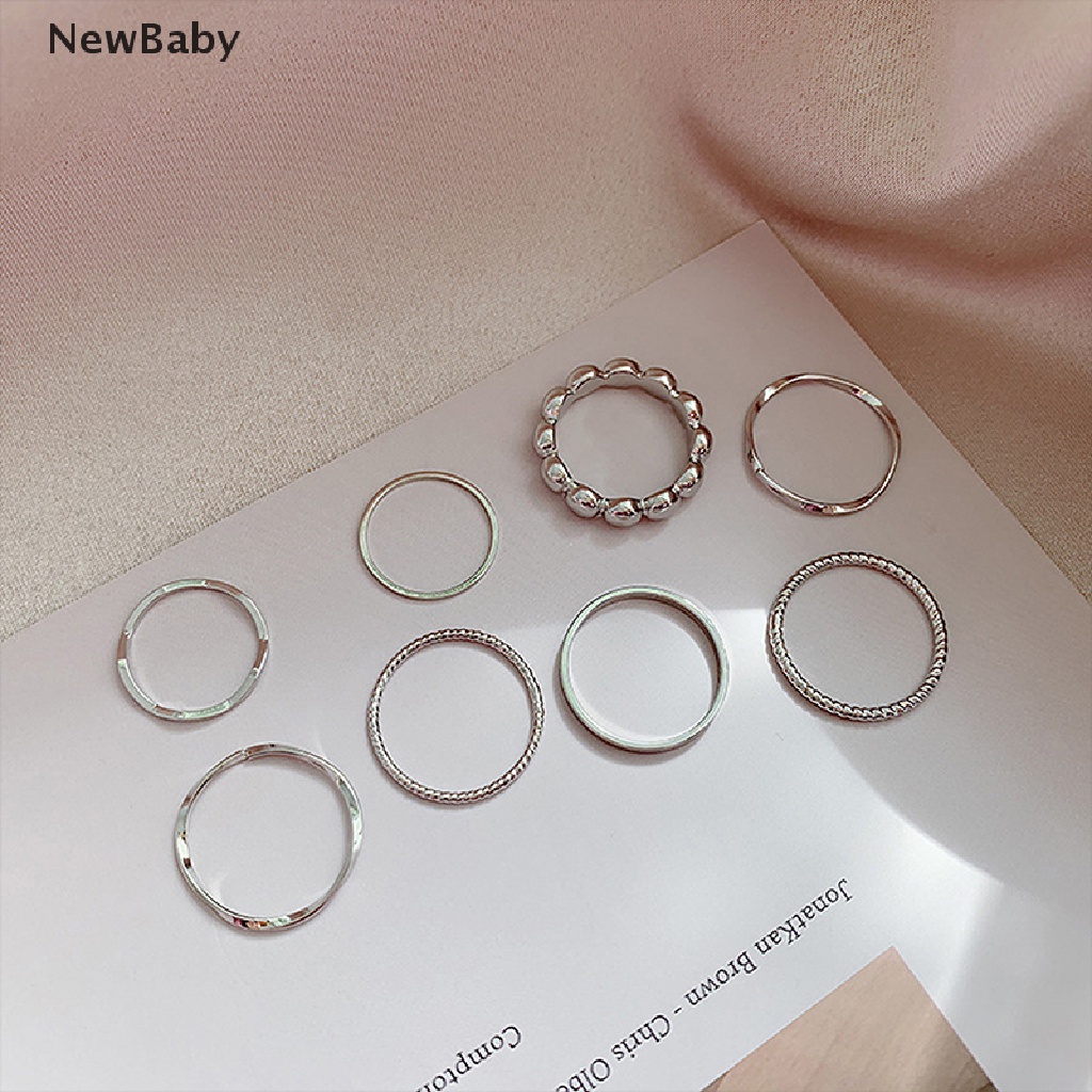 Newbaby Set Cincin Metal Alloy Bulat Hollow Gaya Punk Untuk Wanita 2021