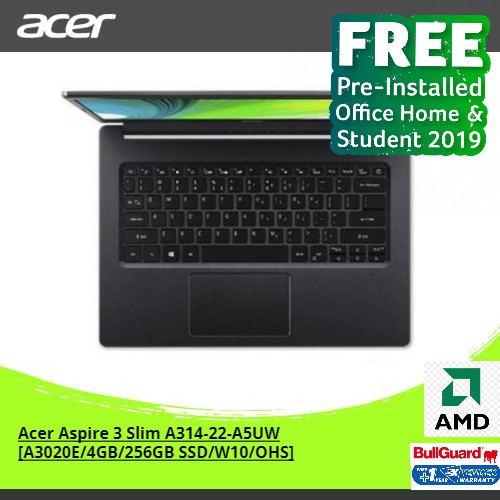 ACER ASPIRE 3 SLIM A314-22-A5UW [A3020E/4GB/256GB SSD/W10/OHS] BLACK [NX.HVVSN.00A]