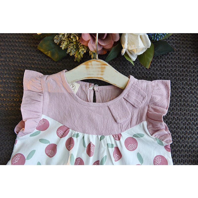 Promo !! Setelan baju anak cewek / Setelan orange yellow fruit import ukuran 1-4tahun (ungu,kuning)