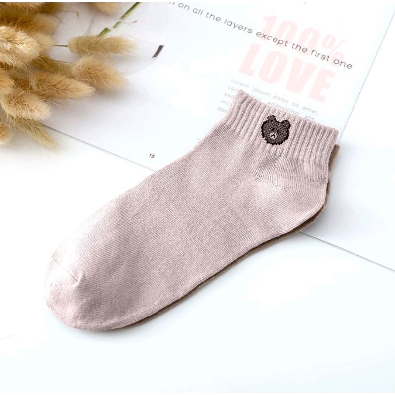 [ COD ] KAOS KAKI BROWN FASHION WANITA - KAOS KAKI ANKLE MOTIF BERUANG LUCU / KAOS KAKI PENDEK CEWEK-Nude Beigi