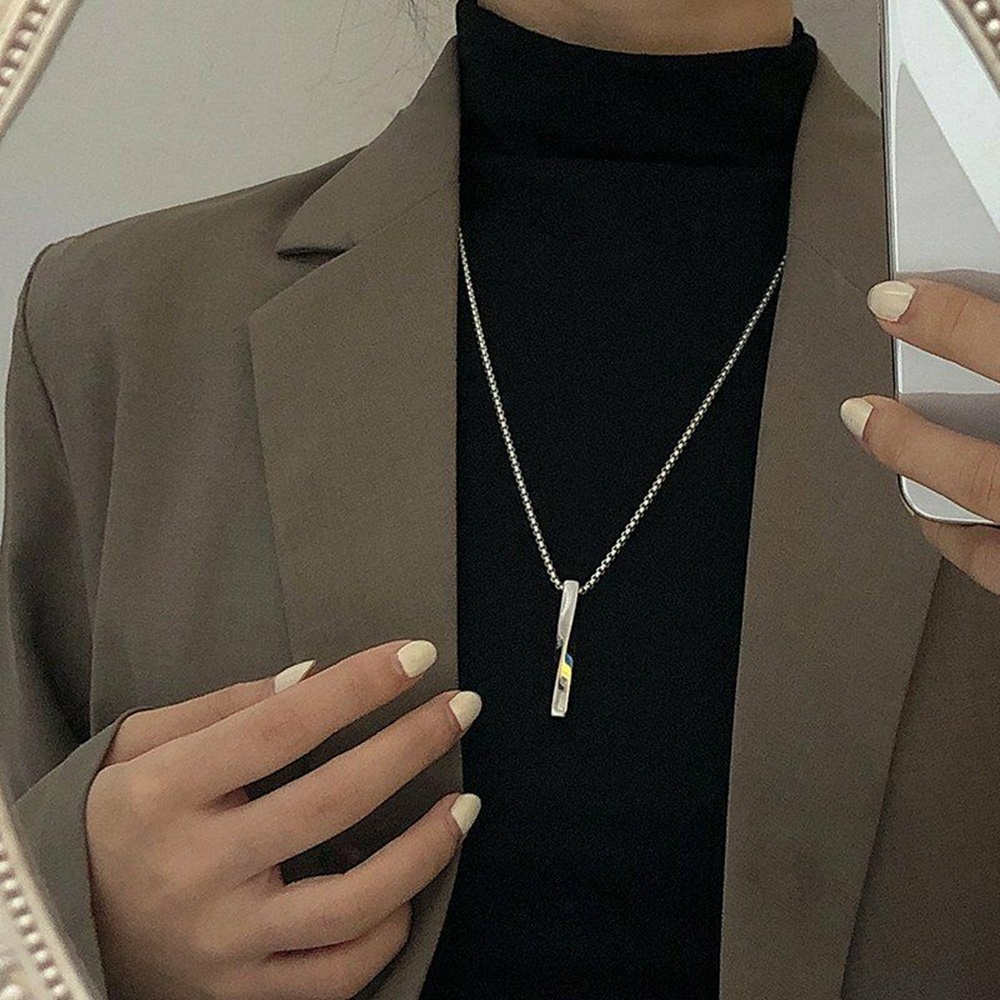 【COD Tangding】Fashion Men Women Punk Spiral Rectangle Pendant Necklace Steel Chain Gold Silver Black Jewelry Gifts