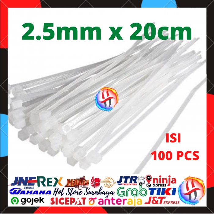 kabel ties 20cm Putih 200mm kabel tis 20 cm isi 100 Cable Ties White Tali Serut Pengikat Plastik ORI