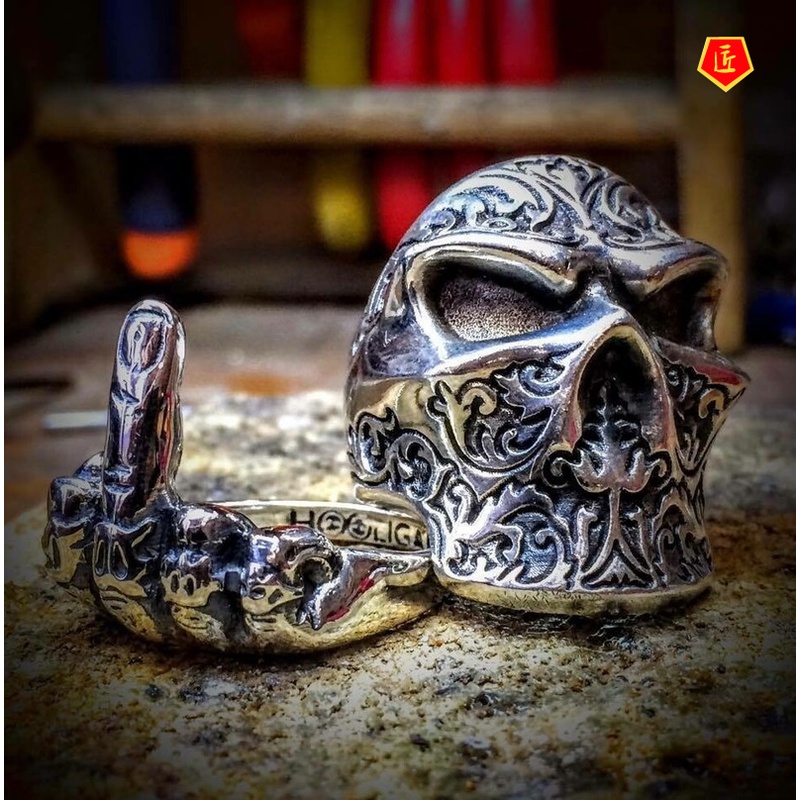 [Ready Stock]Punk Hip Hop Style Ring Vintage Silver Black