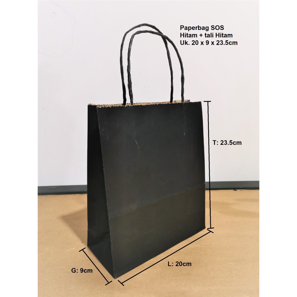 

Paperbag SOS L Kantong Kertas Hitam + TALI 20x9x23cm 100 GSM