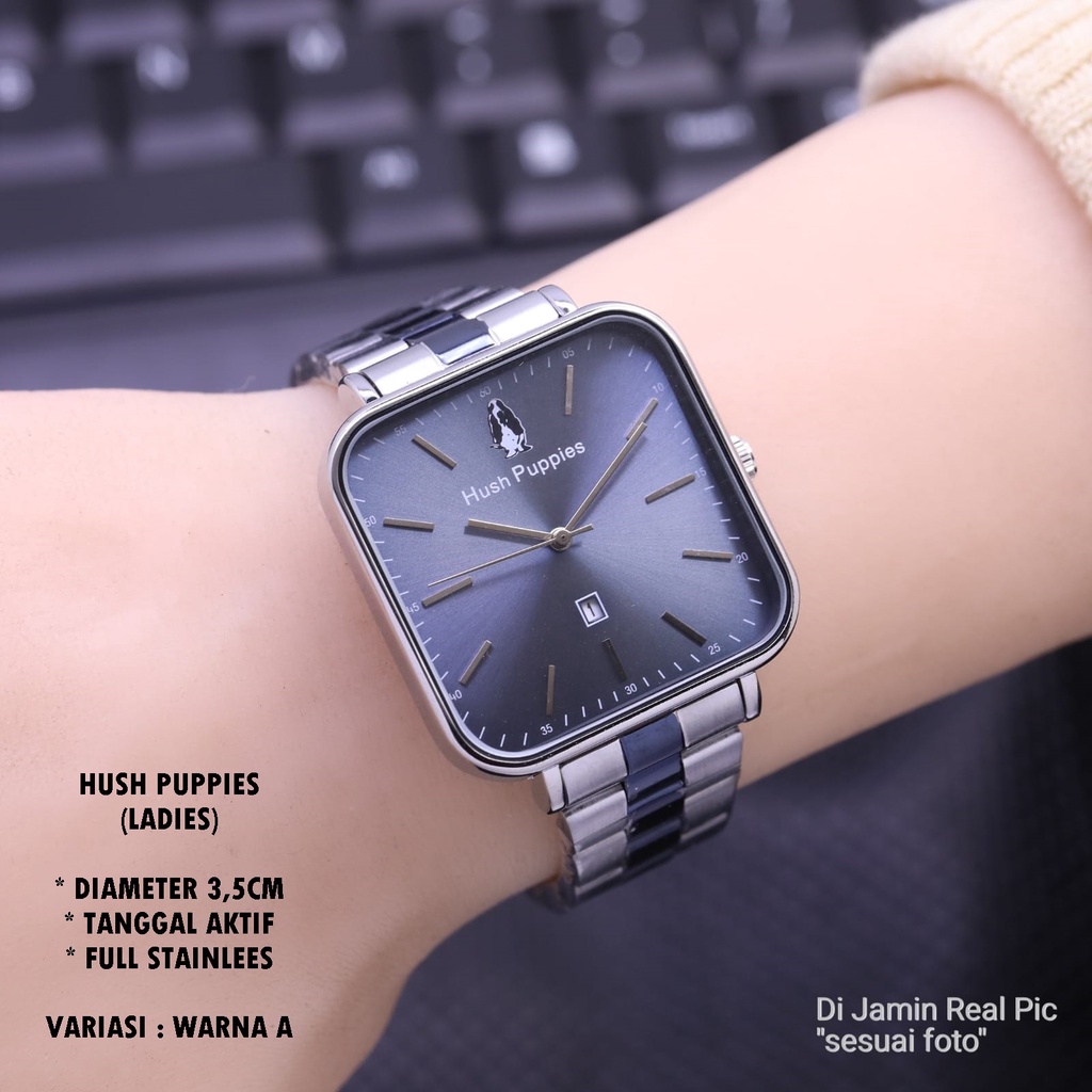 (BISA COD) JAM TANGAN HUSH PUPPIES H-004 RANTAI BODY SEGI TANGGAL AKTIF