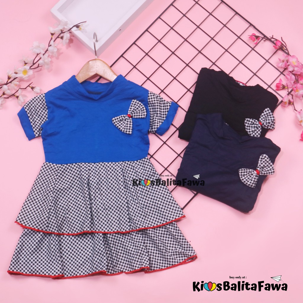 Dress Emma Lengan Size 1-4 Tahun / Dres Anak Perempuan Lengan Pita Baju Harian Pesta Fashion Kids