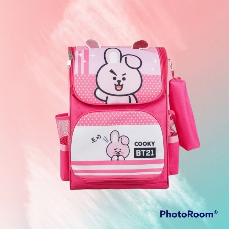 Tas Ransel Anak Perempuan Sekolah SD Karakter BT21 Free Pouch