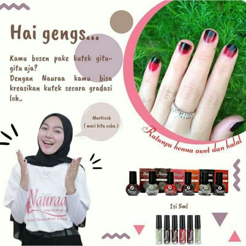 Naura Kutek Halal Muslimah Sah Sholat Grosir Ecer Henna Halal Awet