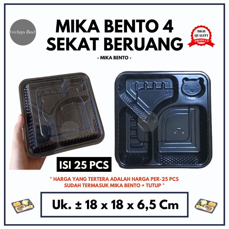 [25 Pcs] Mika bento / mika bento kotak / mika bento sekat 4 BERUANG / mika bento hitam merk CKP / Mi
