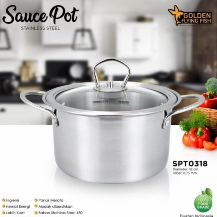 Panci Stainless Steel Awet Kuat Anti Karat Gagang Kuping Premium Flying Fish Golden Dragon Diameter 