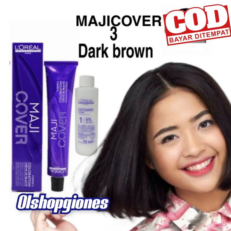 Cat Rambut Loreal majifasion majirel 3 Dark Brown + Oxydant campuran